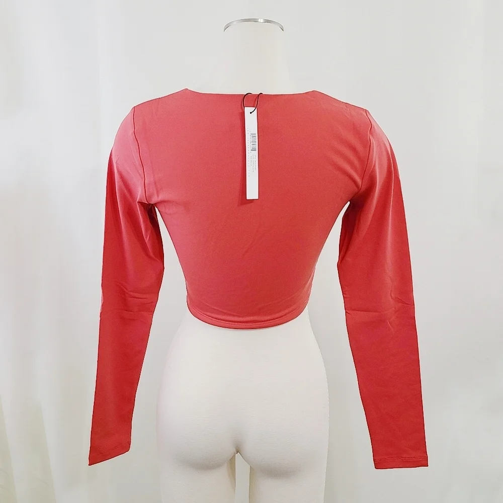 Susana Monaco very v long sleeve crop top Cherry Blossom red size medium NEW NWT